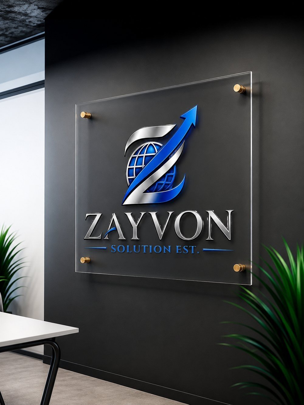 Zayvon Solution Est. signage at the company office in Riyadh