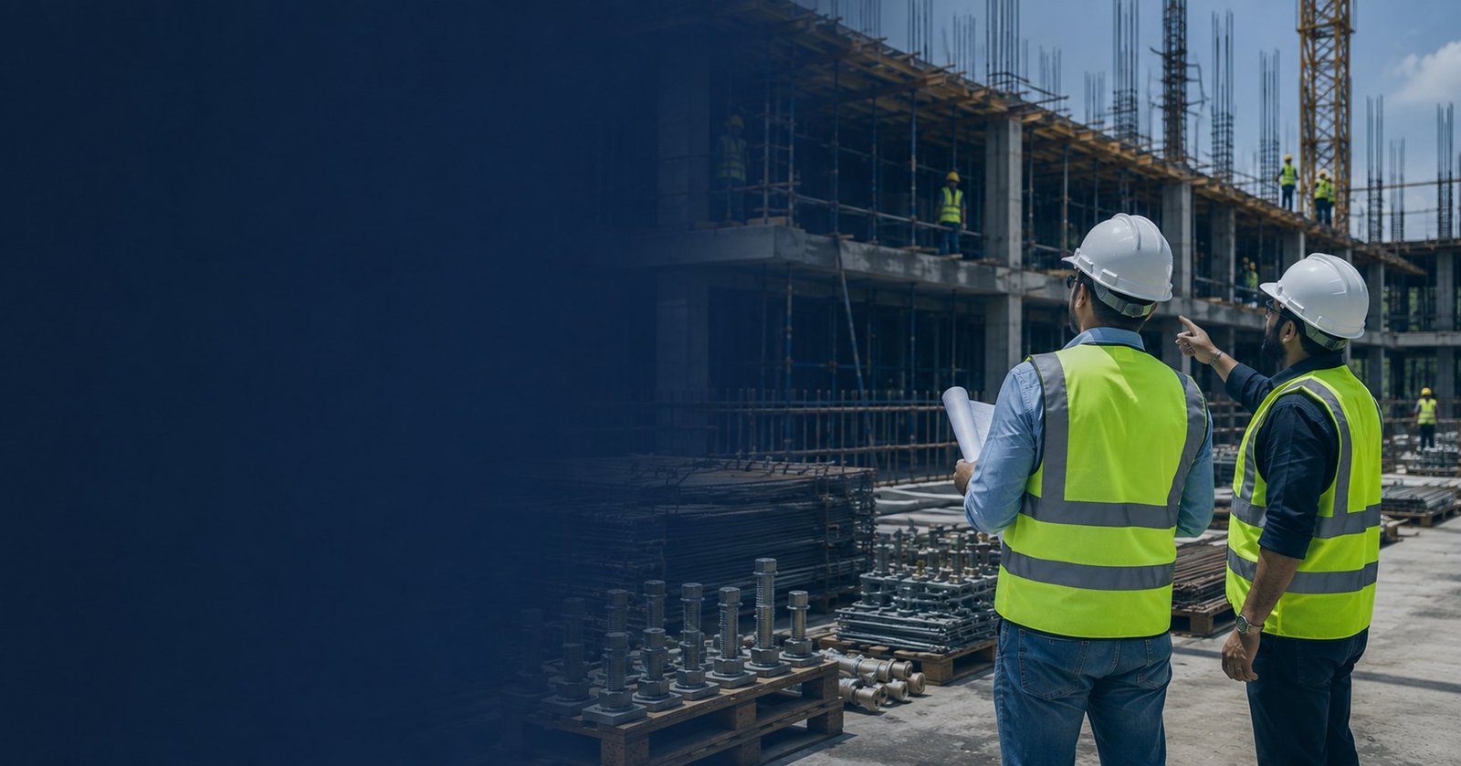 Anchor bolts and structural fixings staged on a construction site